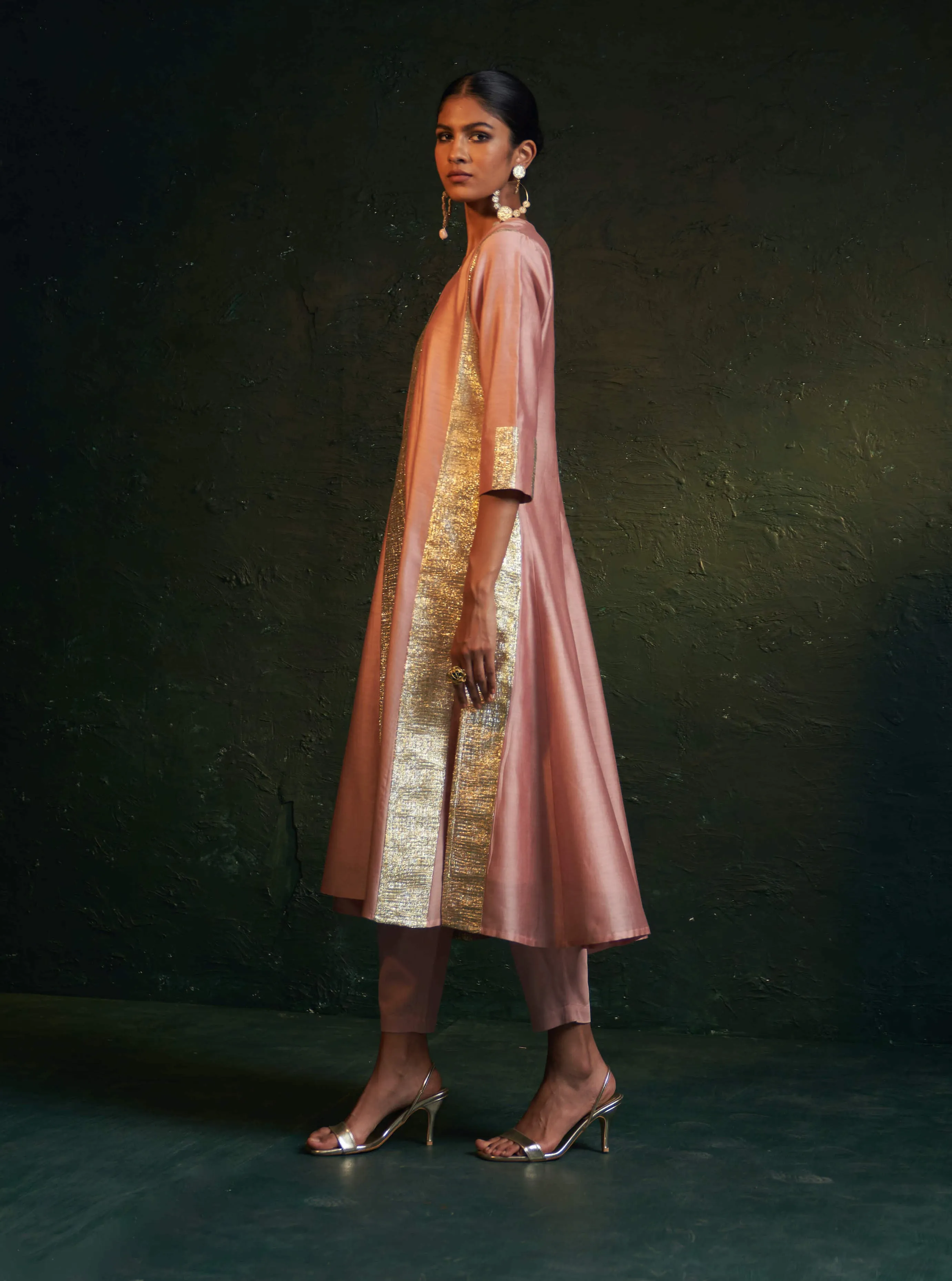Rose pink chanderi kurta set