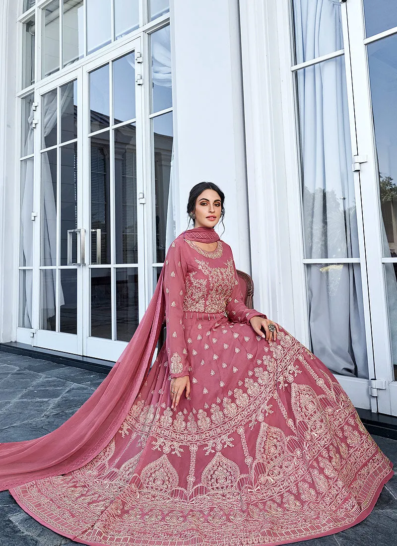 Rose Pink Lucknowi Embroidered Anarkali Suit