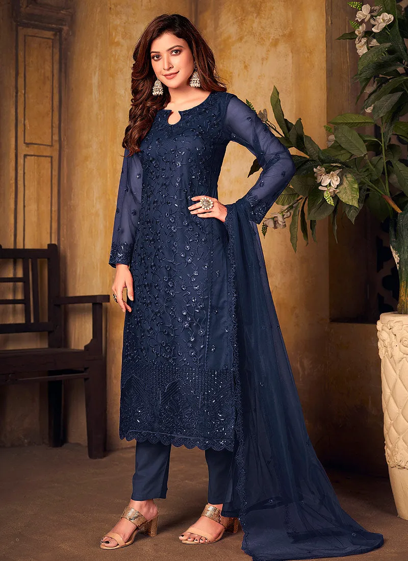 Royal Blue Sequence Traditional Pakistani Salwar Kameez