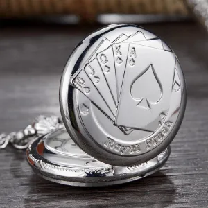 Royal Flush Poker Card Quartz Pocket Watch Small Sliver Size Fob Watches Necklace Pendant for Men Bronze Kids Children Clock