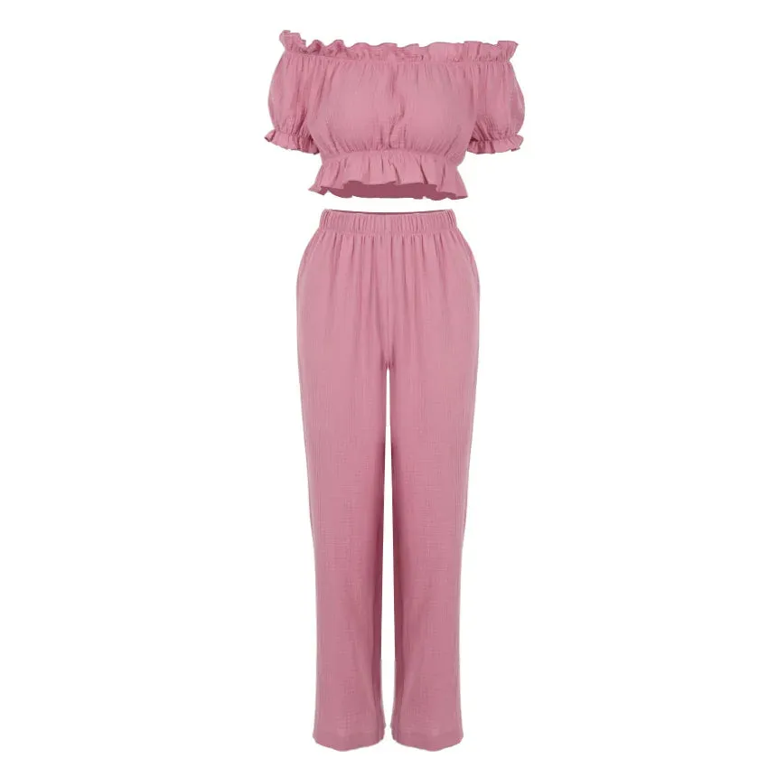 Ruffled Cotton Women's Pajama Set