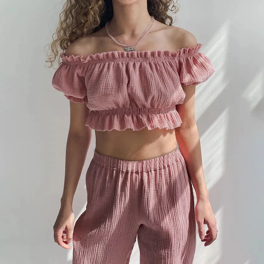 Ruffled Cotton Women's Pajama Set