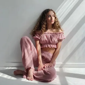 Ruffled Cotton Women's Pajama Set