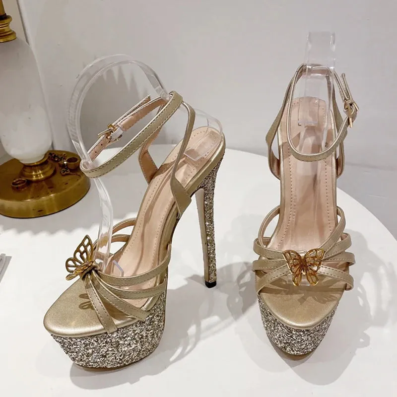 Runway Style Glitter Sequined Platform Super High Heel Party Wedding Banquet Shoes