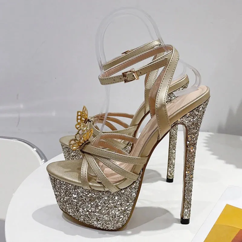 Runway Style Glitter Sequined Platform Super High Heel Party Wedding Banquet Shoes