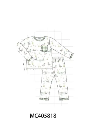 Sage Duck Print Girl Pajamas Set