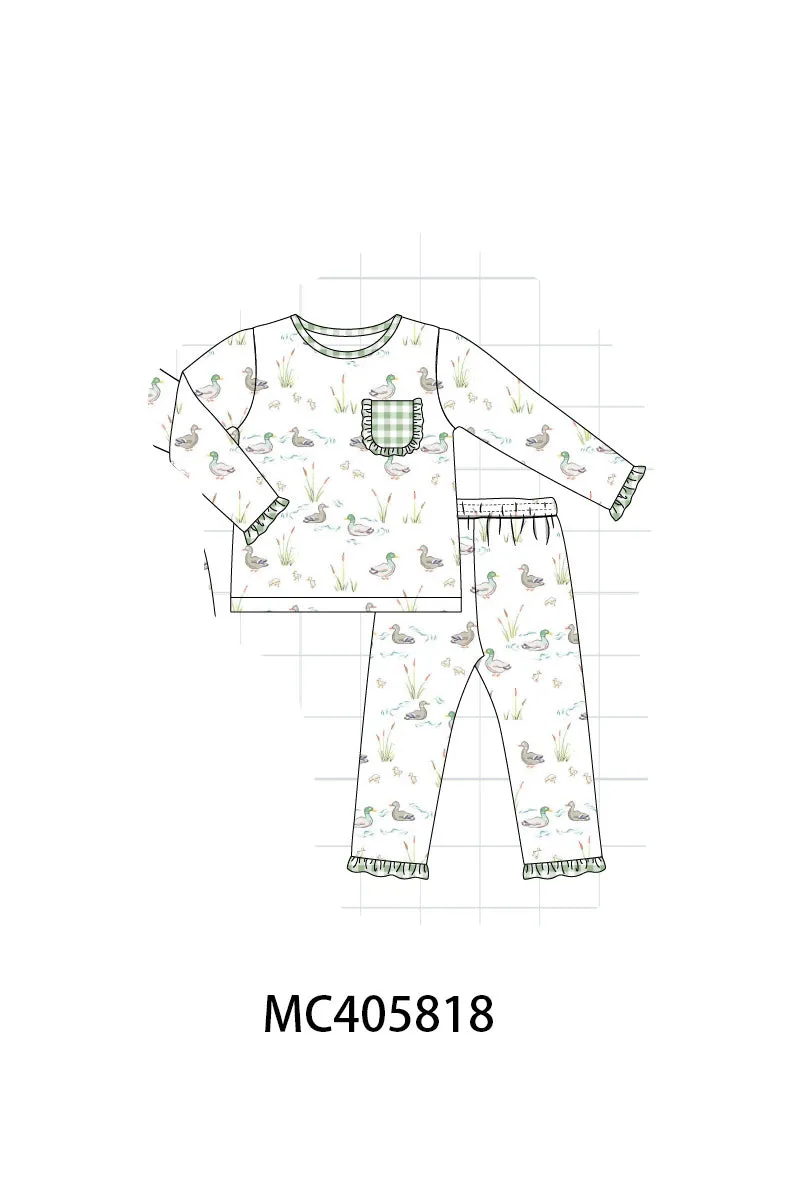 Sage Duck Print Girl Pajamas Set