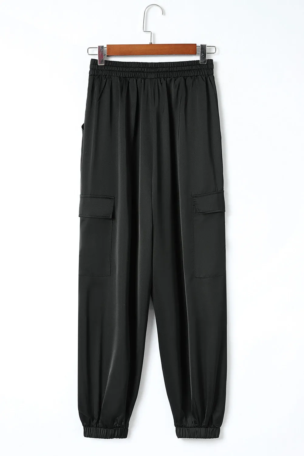 Satin Pocketed Drawstring Elastic Waist Pants