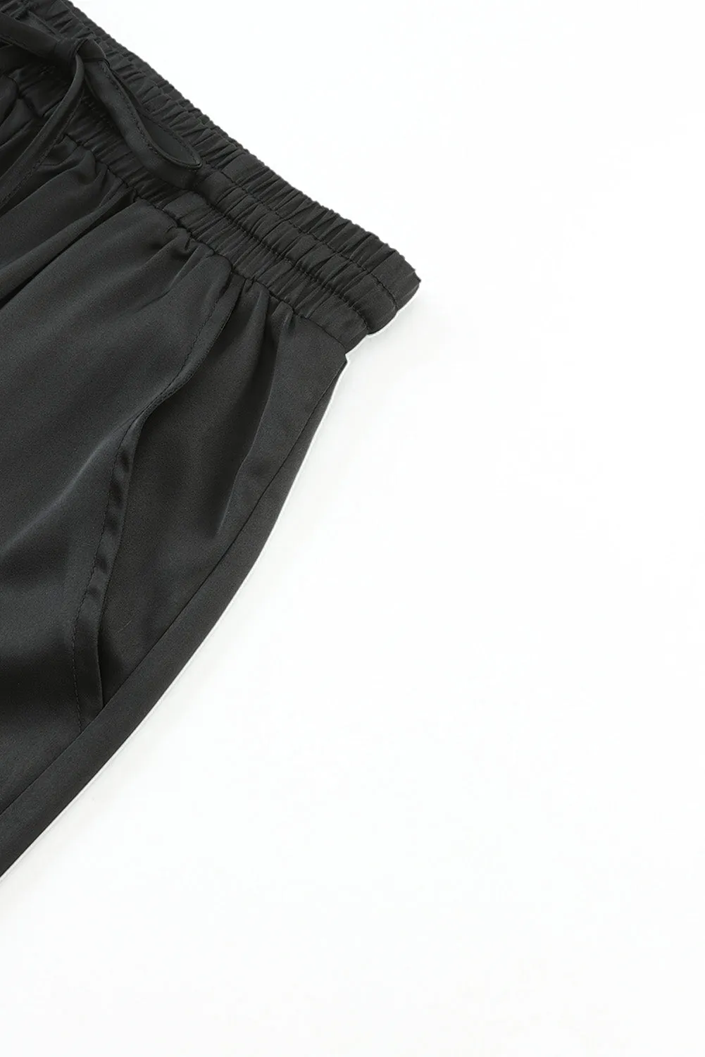 Satin Pocketed Drawstring Elastic Waist Pants