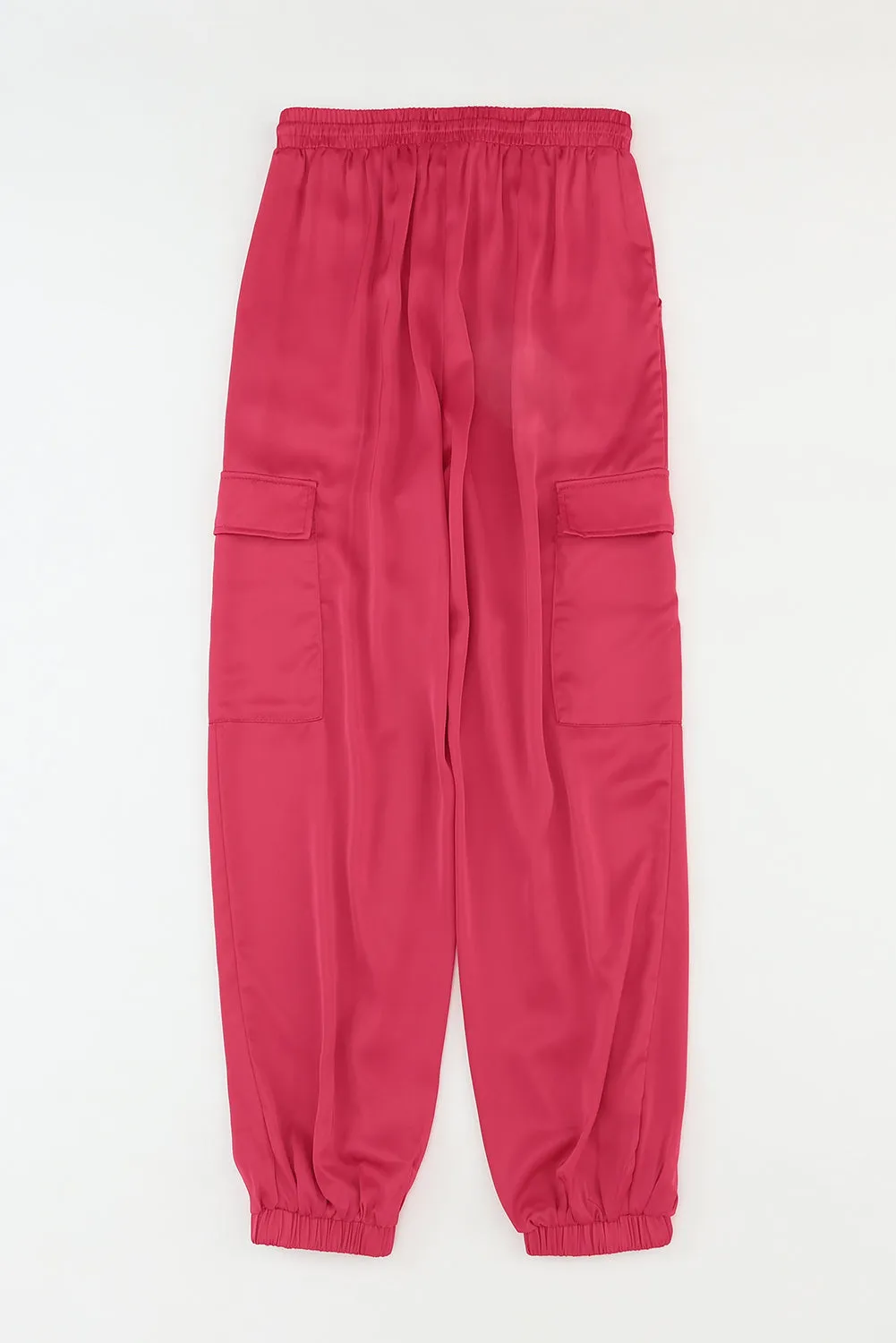 Satin Pocketed Drawstring Elastic Waist Pants