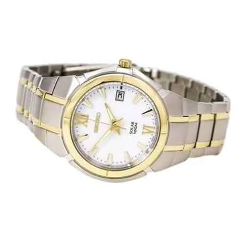 Seiko Solar Two Tone Stainless Steel Men's Watch SNE088