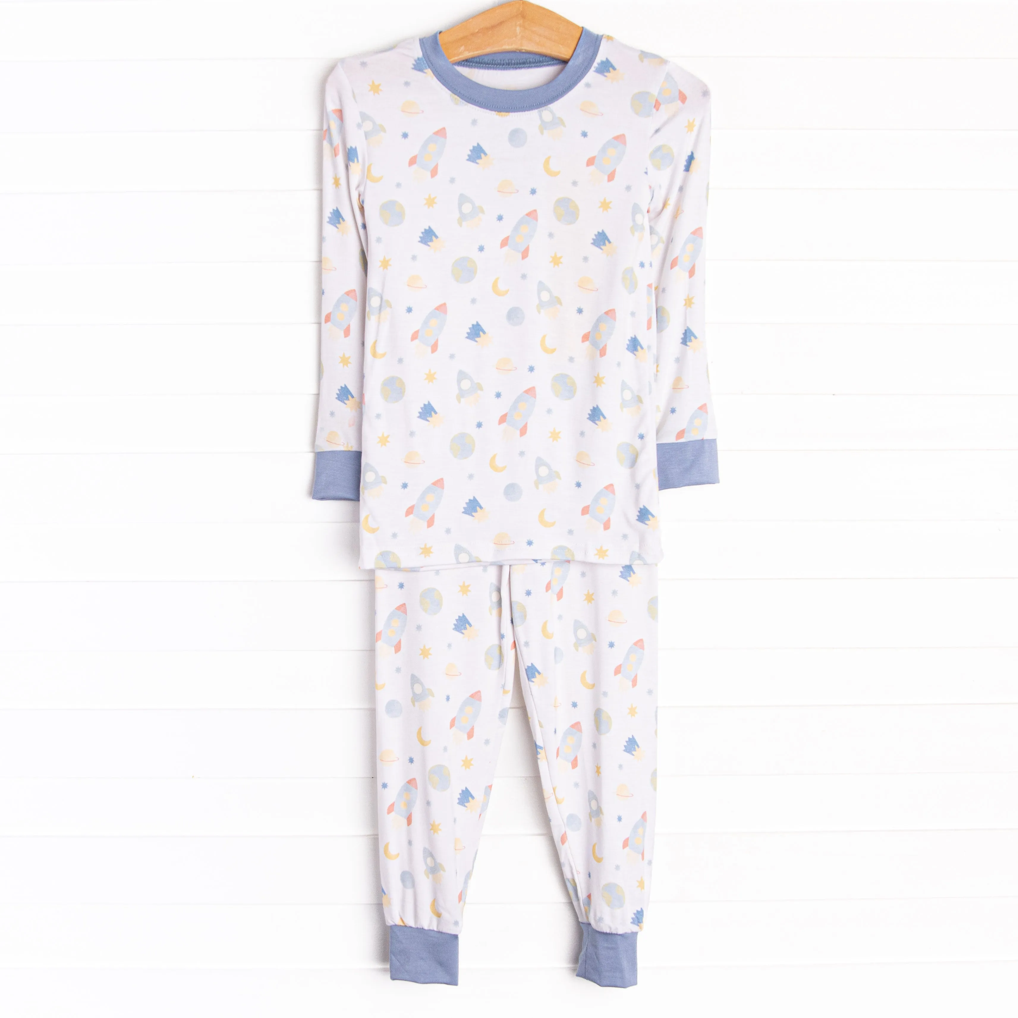 Shoot for the Stars Bamboo Pajama Set, Blue