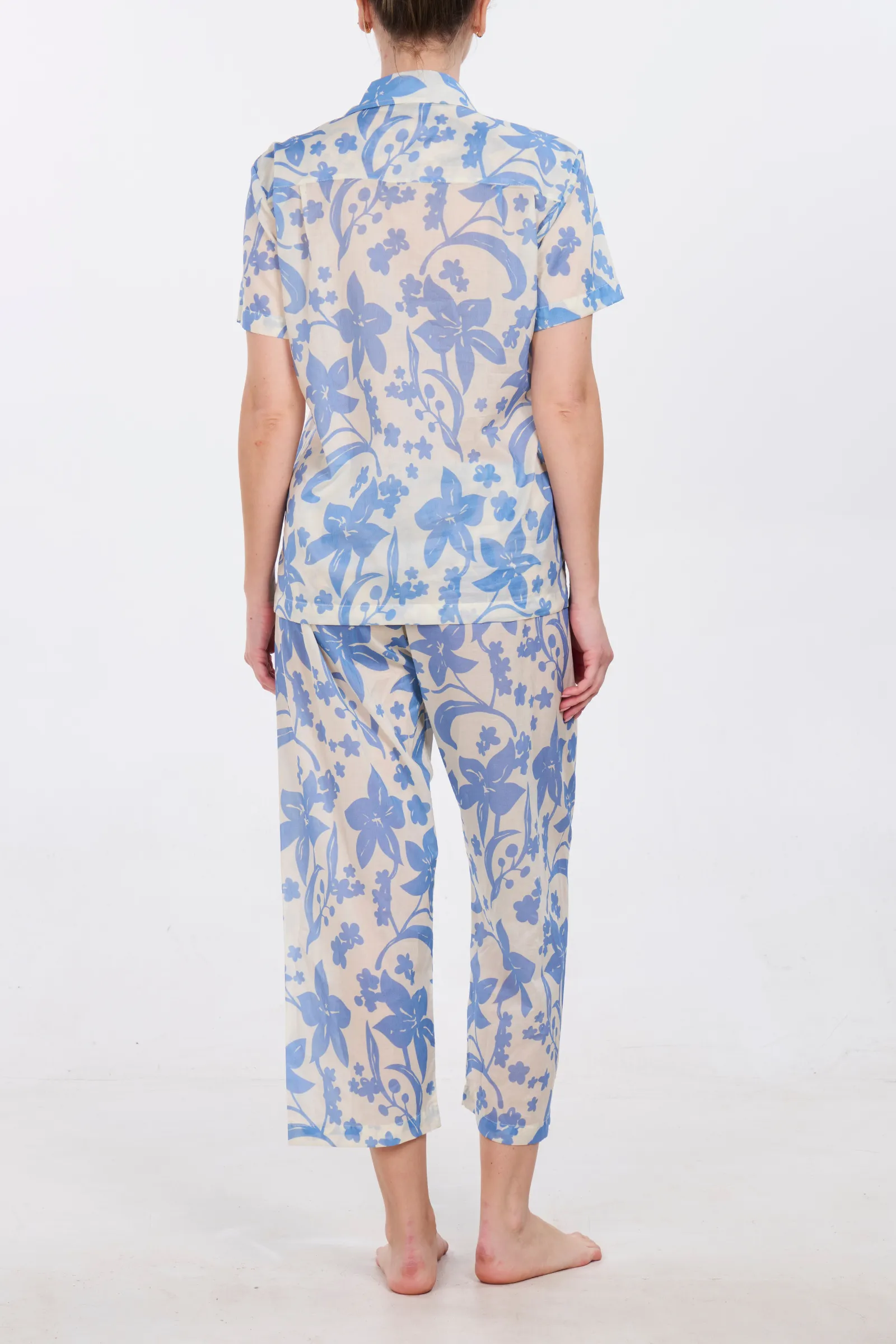 Short Sleeve Cropped Pant Pajama Set - Hawaiian Blue