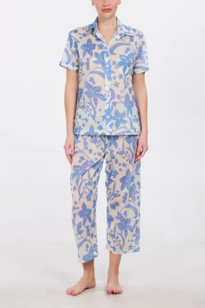 Short Sleeve Cropped Pant Pajama Set - Hawaiian Blue