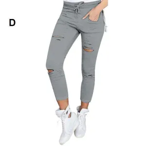 Shredded Elastic Drawstring Waist Pants