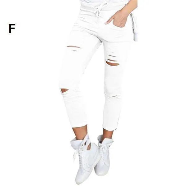 Shredded Elastic Drawstring Waist Pants