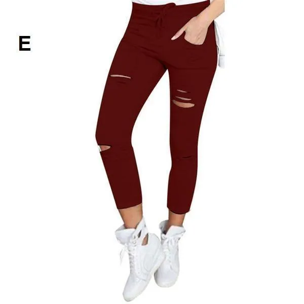 Shredded Elastic Drawstring Waist Pants