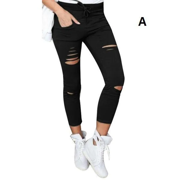 Shredded Elastic Drawstring Waist Pants