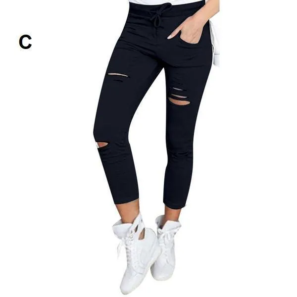 Shredded Elastic Drawstring Waist Pants