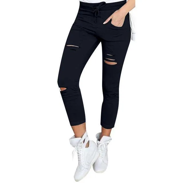 Shredded Elastic Drawstring Waist Pants
