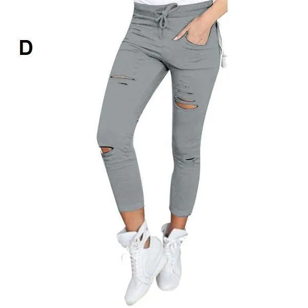 Shredded Elastic Drawstring Waist Pants