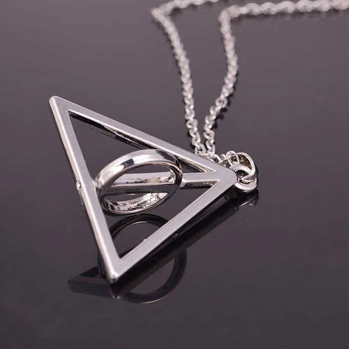 Silver Deathly Hallows Necklace, HP Inspired, Fandom Necklace, Potter fan!