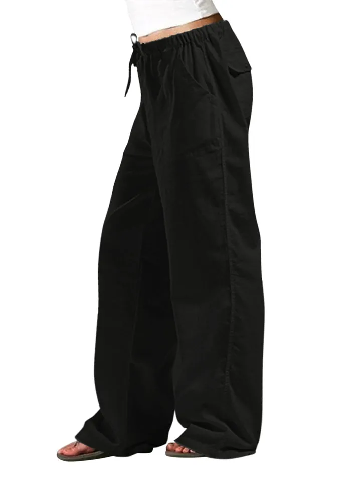 Simple Elastic Waist Straight Leg Trousers for Women