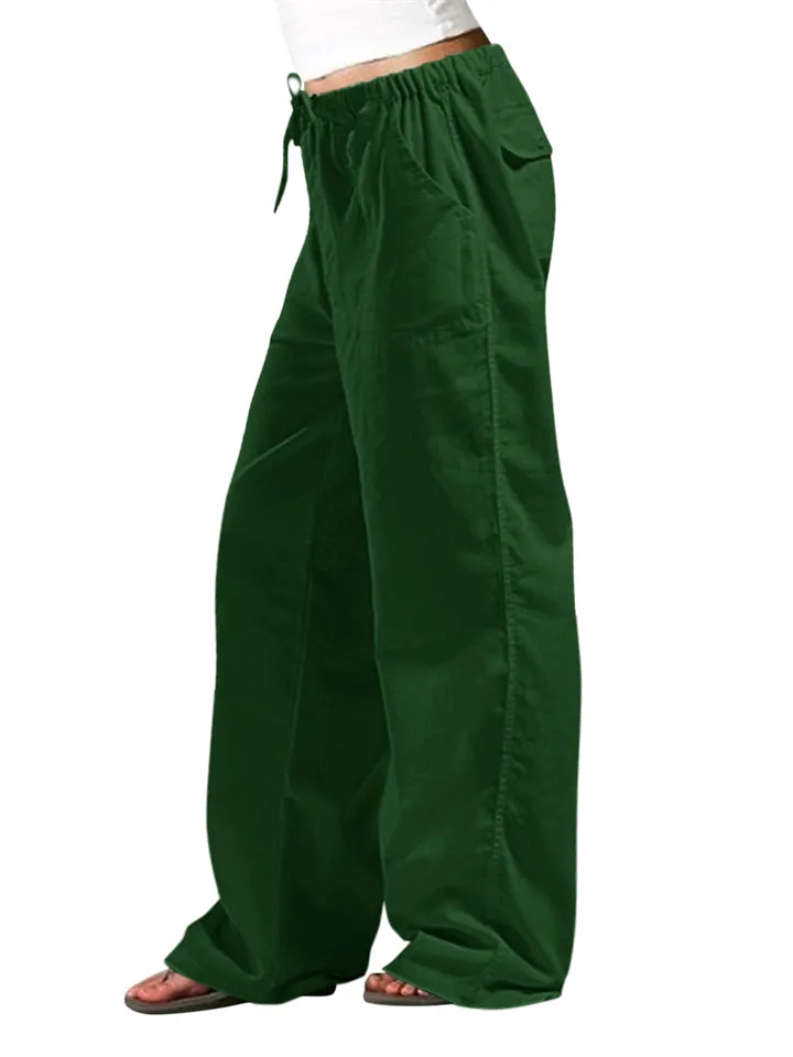 Simple Elastic Waist Straight Leg Trousers for Women