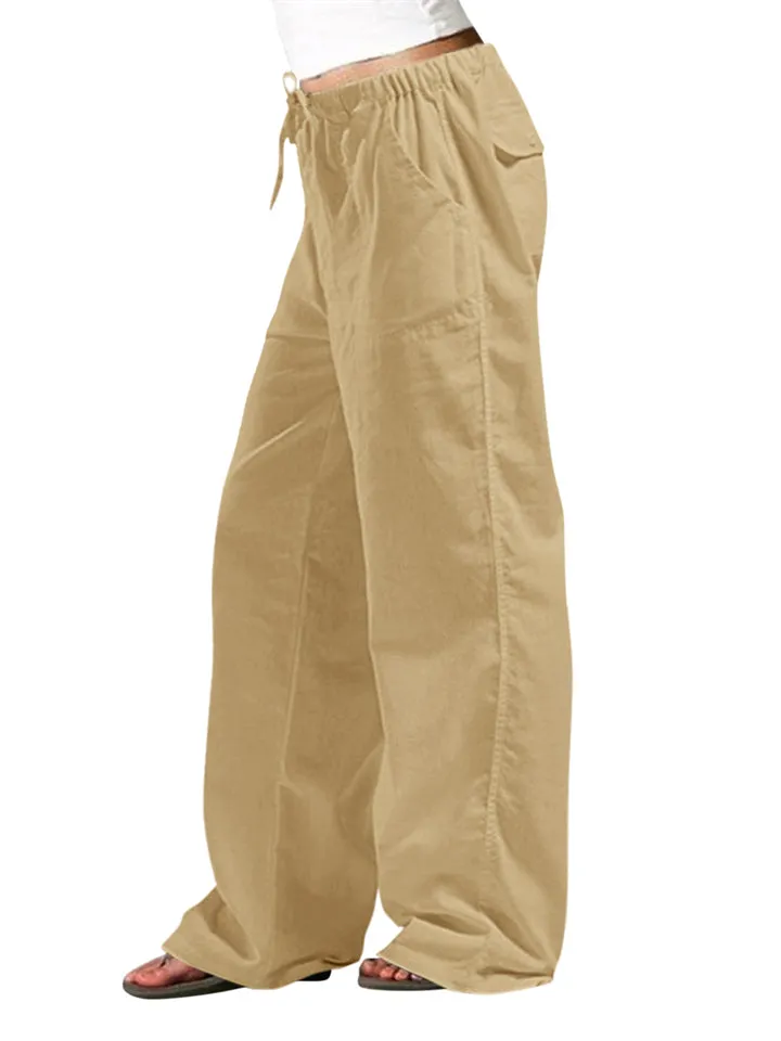 Simple Elastic Waist Straight Leg Trousers for Women
