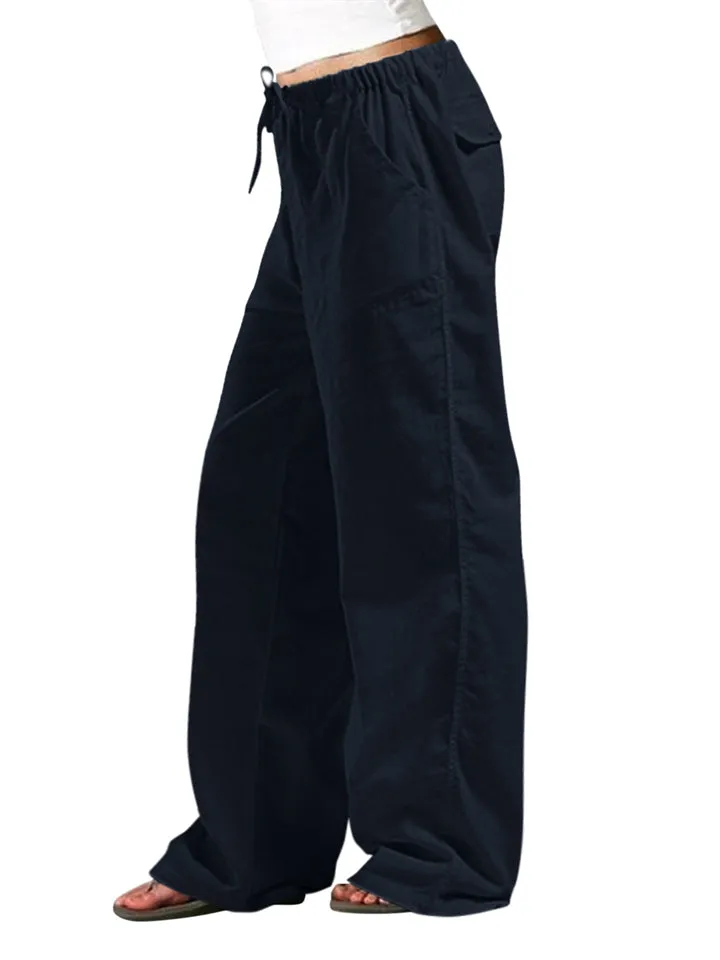 Simple Elastic Waist Straight Leg Trousers for Women