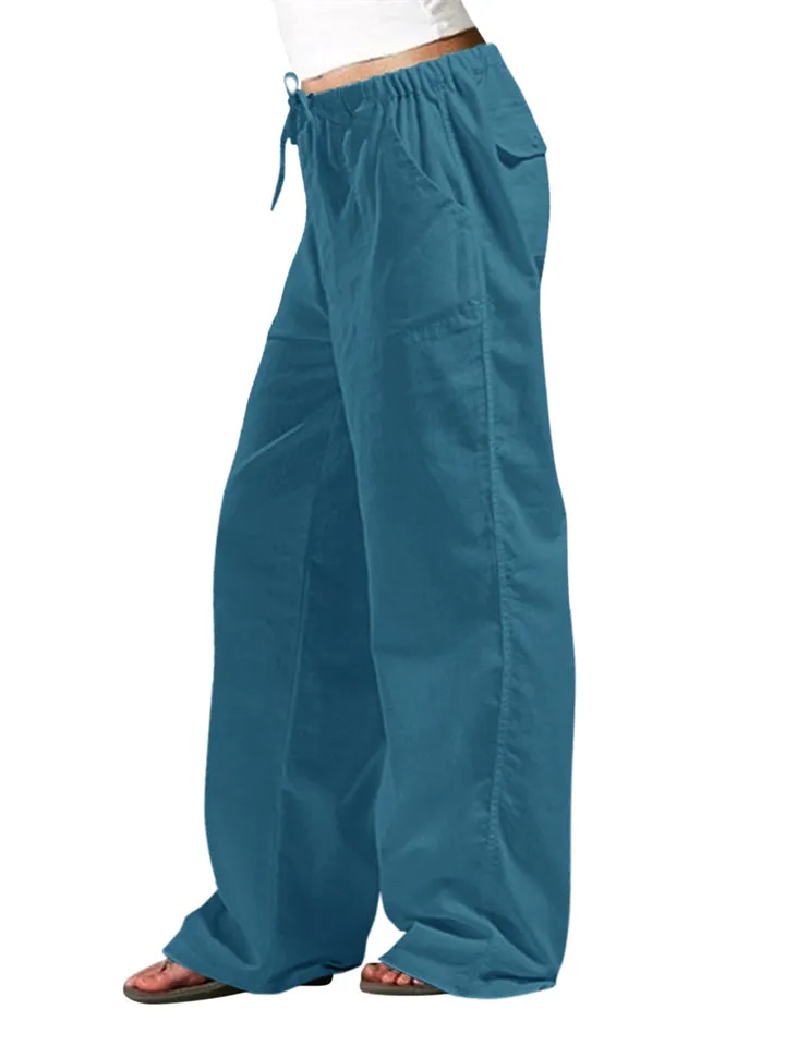 Simple Elastic Waist Straight Leg Trousers for Women
