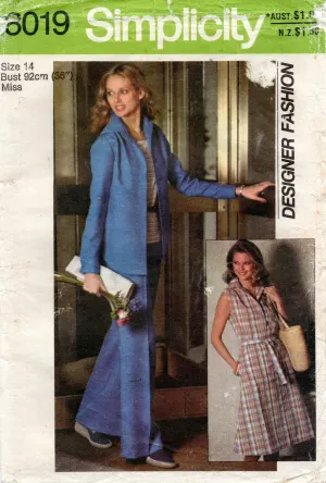 Simplicity 8019 Womens Wide Collar Shirt Skirt & Pants 1970s Vintage Sewing Pattern Size 14 Bust 36 inches