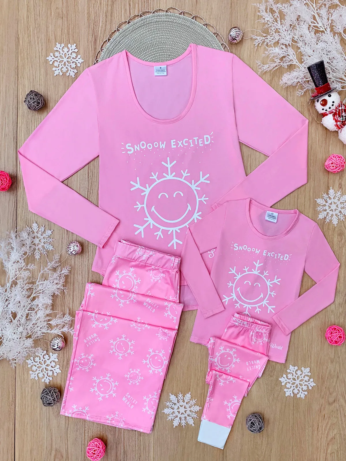 SmileyWorld Mommy & Me Pink Snowy Days Pajama Set