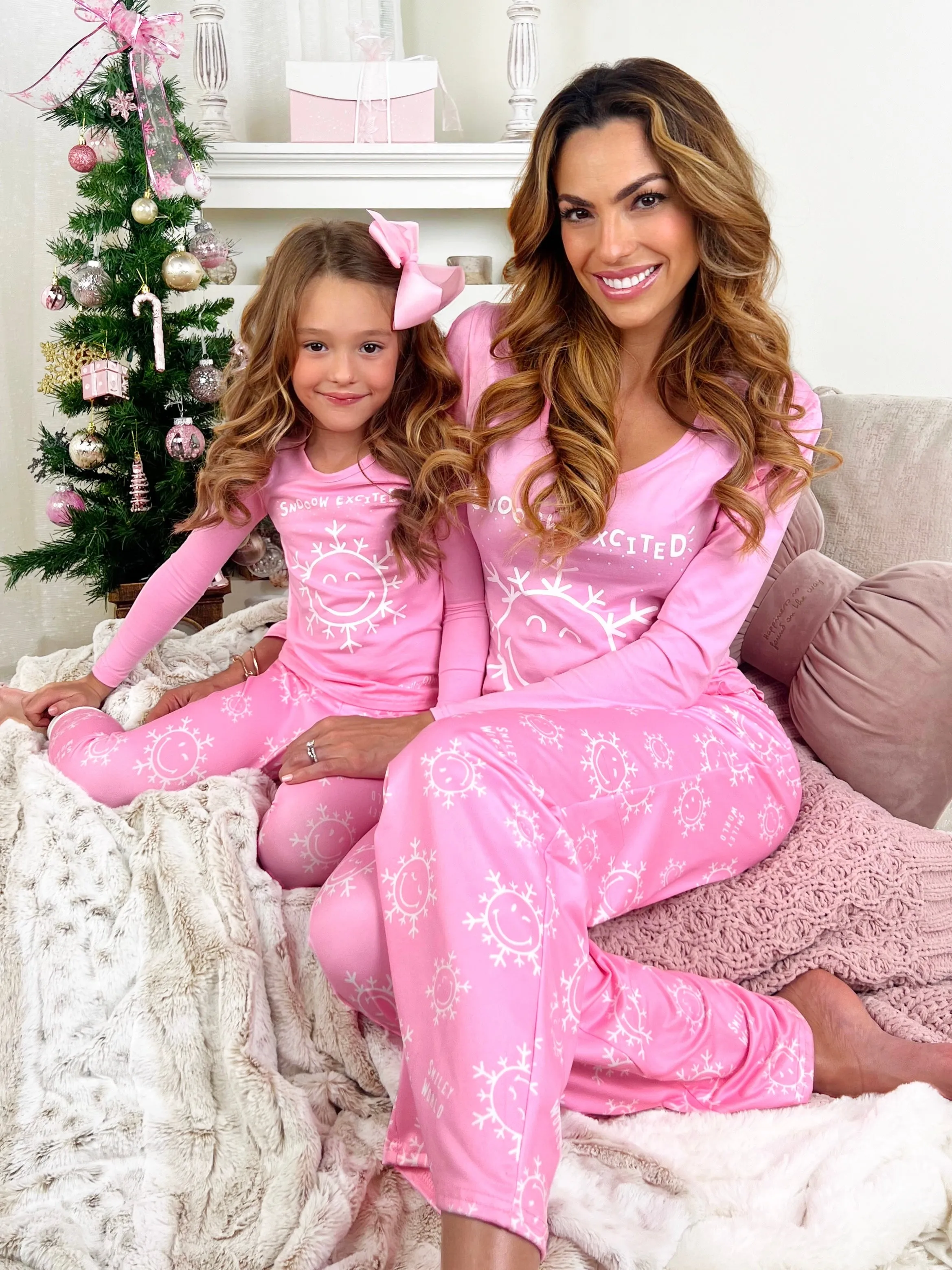 SmileyWorld Mommy & Me Pink Snowy Days Pajama Set