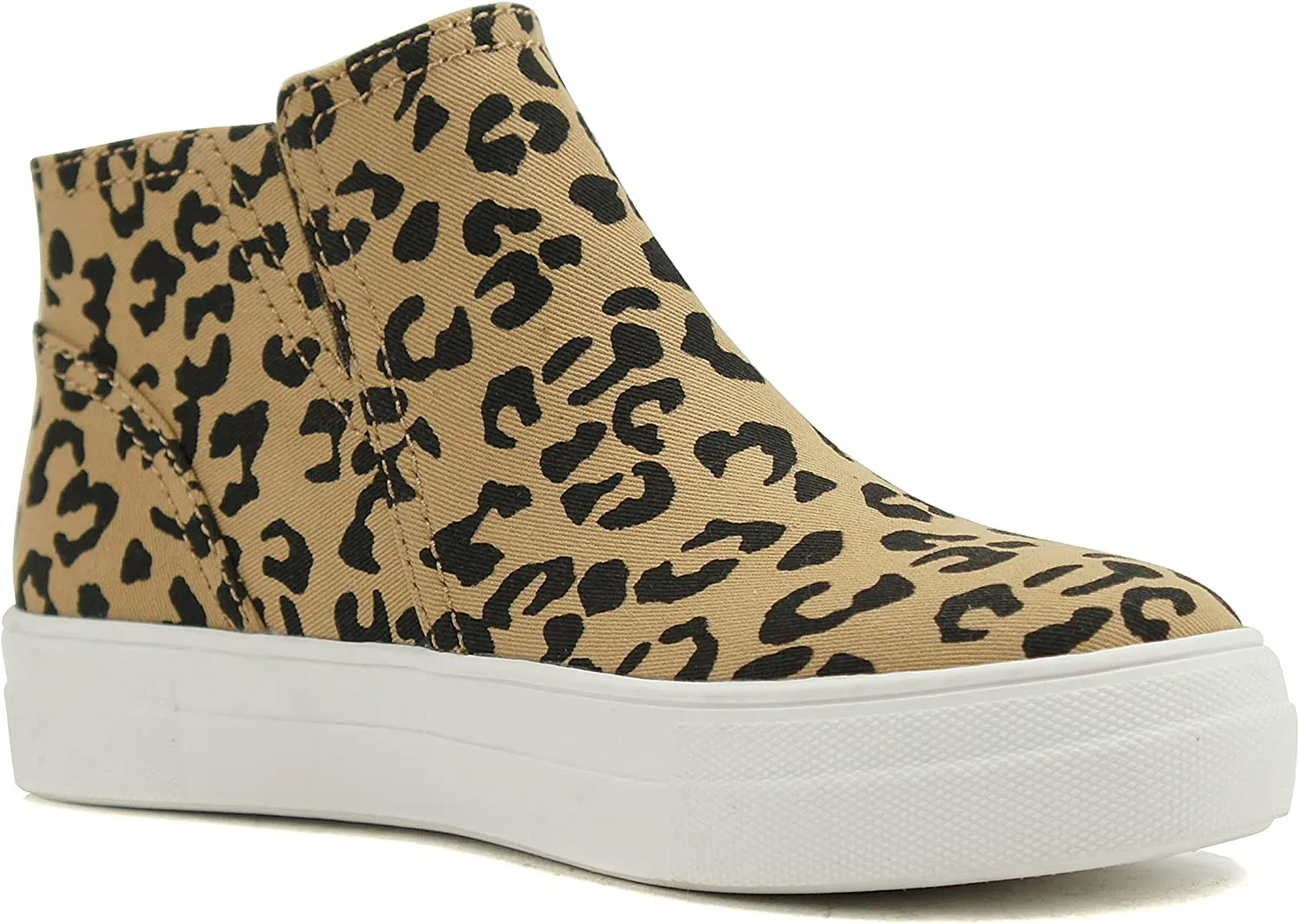 Soda Route Women High Top Fashion Sneaker Shoes with Padded Sole & Side Zipper (L-TAN Bobcat, Numeric_5_Point_5)