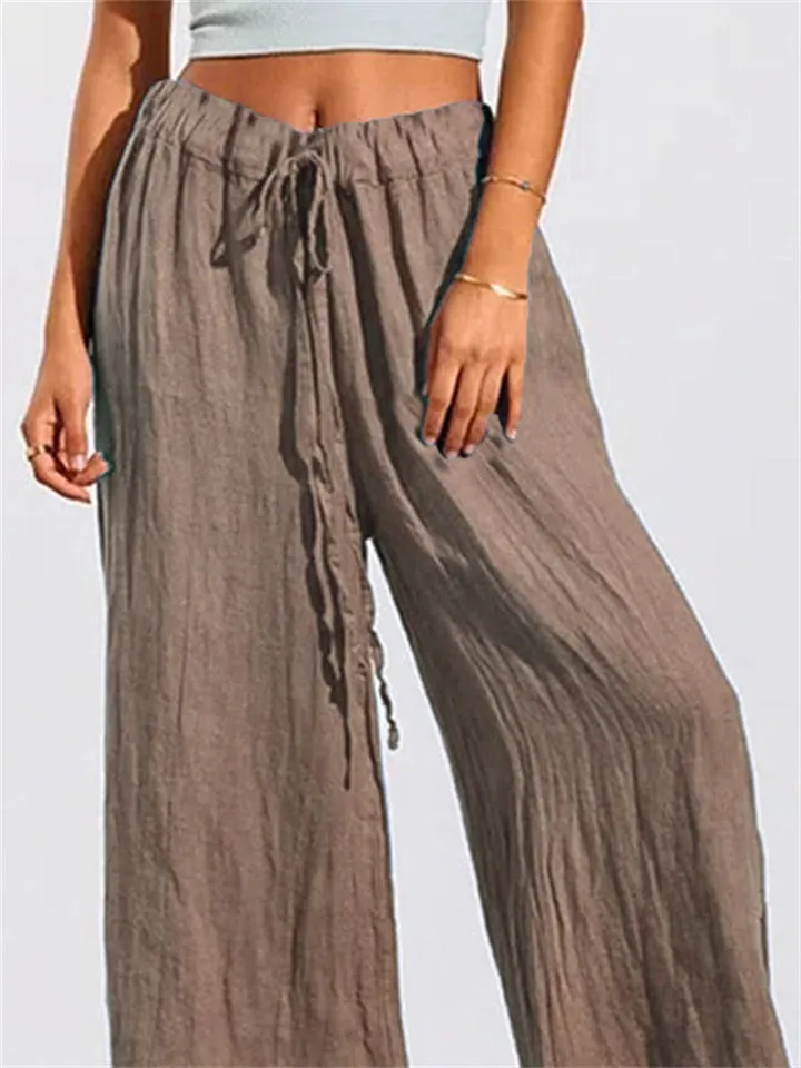 Soft Drawstring Solid Color Wide Leg Pants