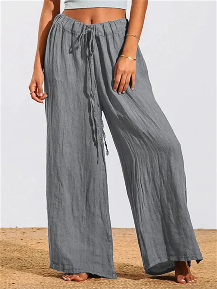Soft Drawstring Solid Color Wide Leg Pants