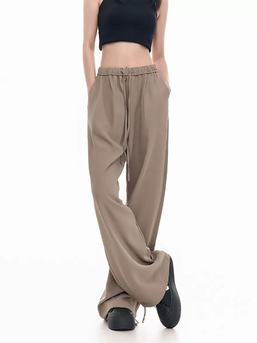 Solid Color Loose Fit Drawstring Pants