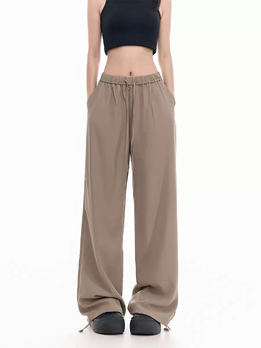 Solid Color Loose Fit Drawstring Pants