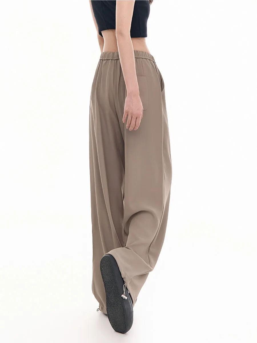 Solid Color Loose Fit Drawstring Pants