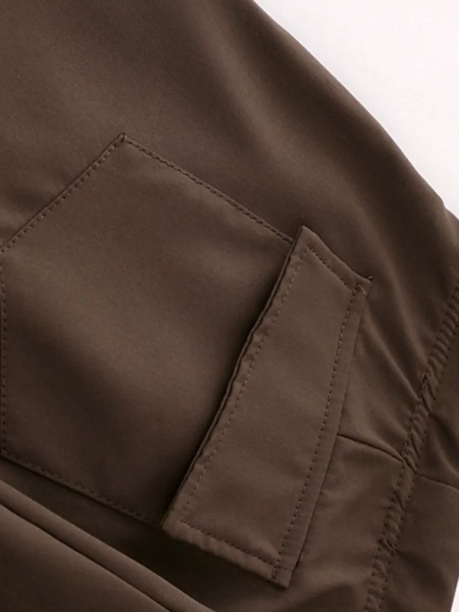 Solid Color Wide-Leg Cargo Drawstring Casual Pants