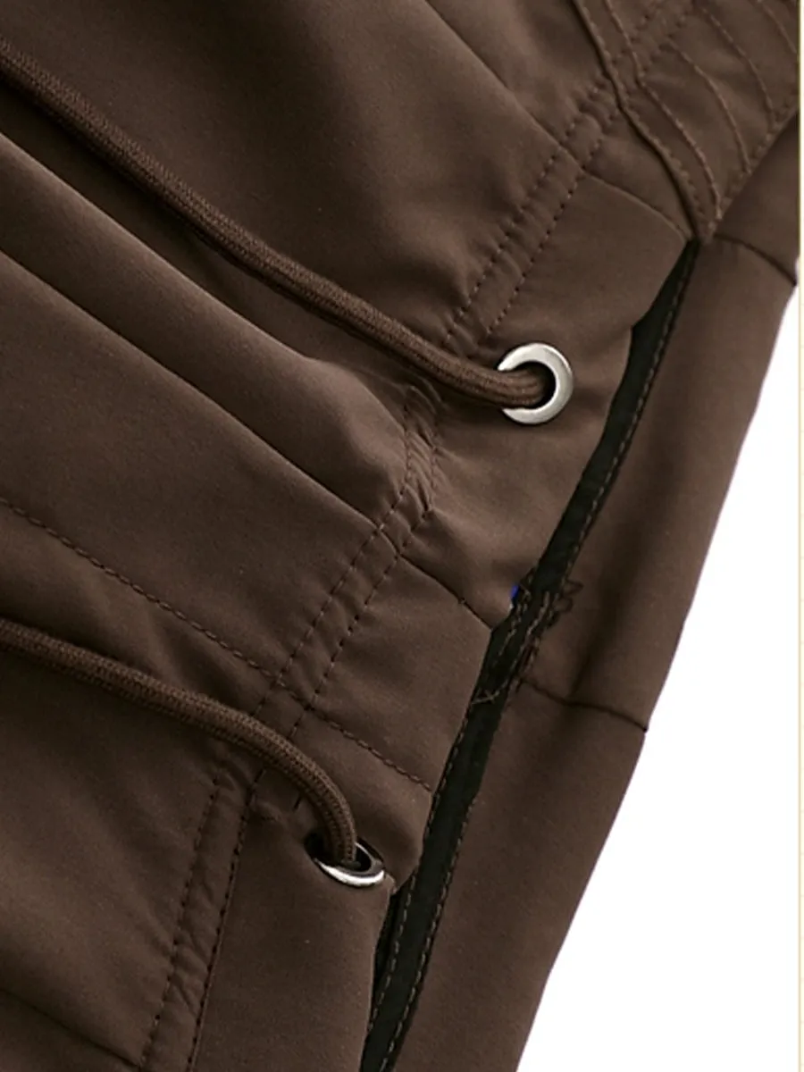 Solid Color Wide-Leg Cargo Drawstring Casual Pants