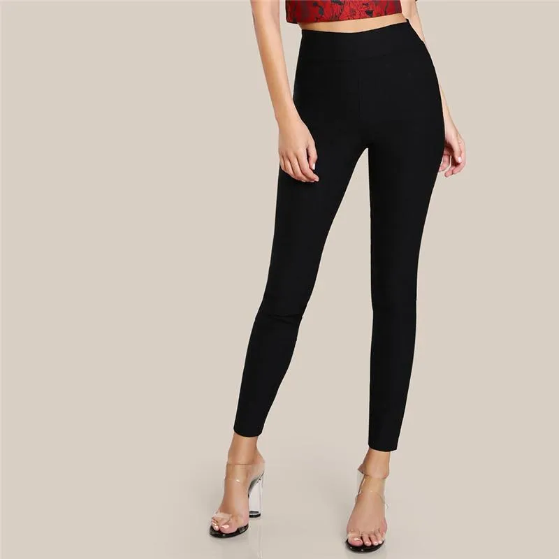 Solid Elastic Waist Pencil Pants