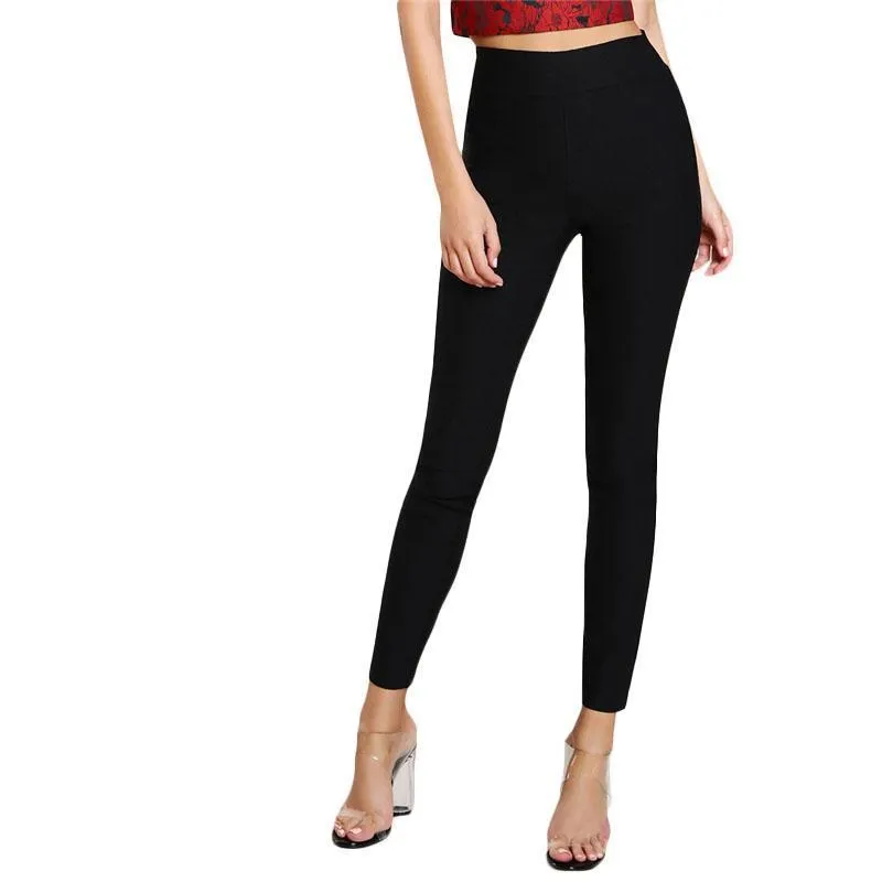 Solid Elastic Waist Pencil Pants