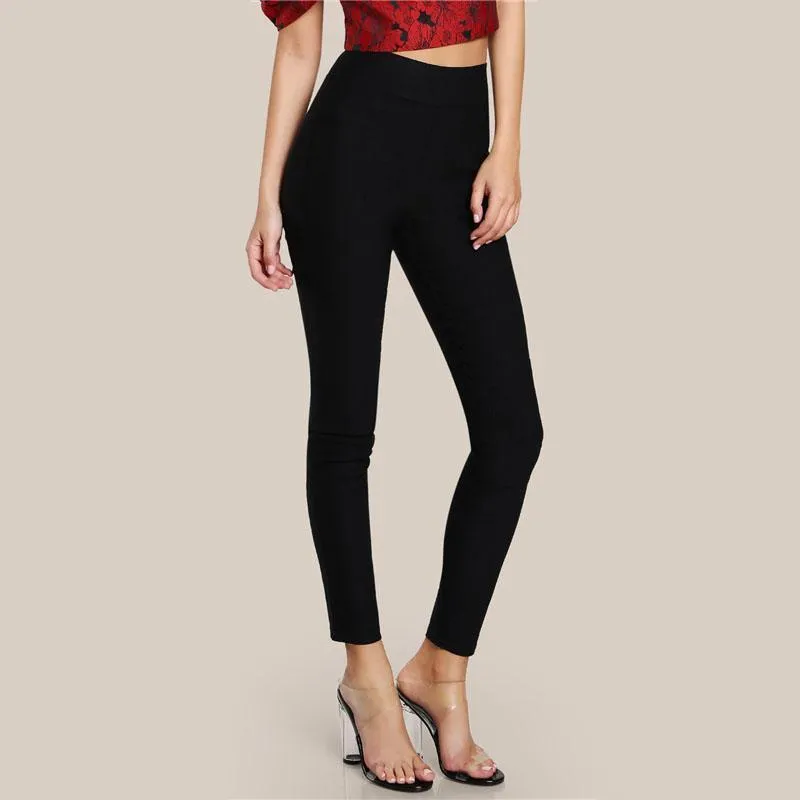 Solid Elastic Waist Pencil Pants