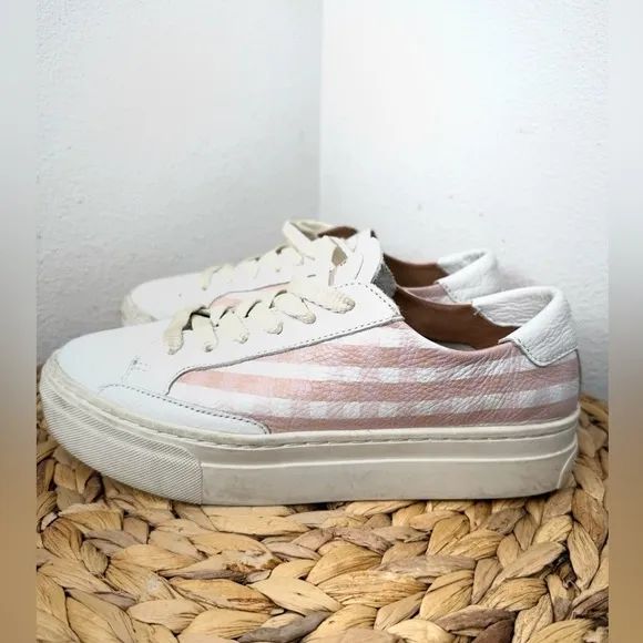 Soludos Ibiza Platform Sneaker In Check Mate Pink and White