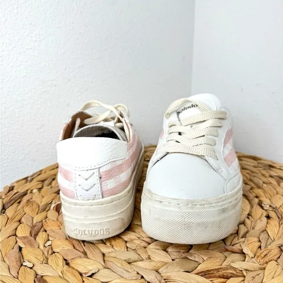 Soludos Ibiza Platform Sneaker In Check Mate Pink and White