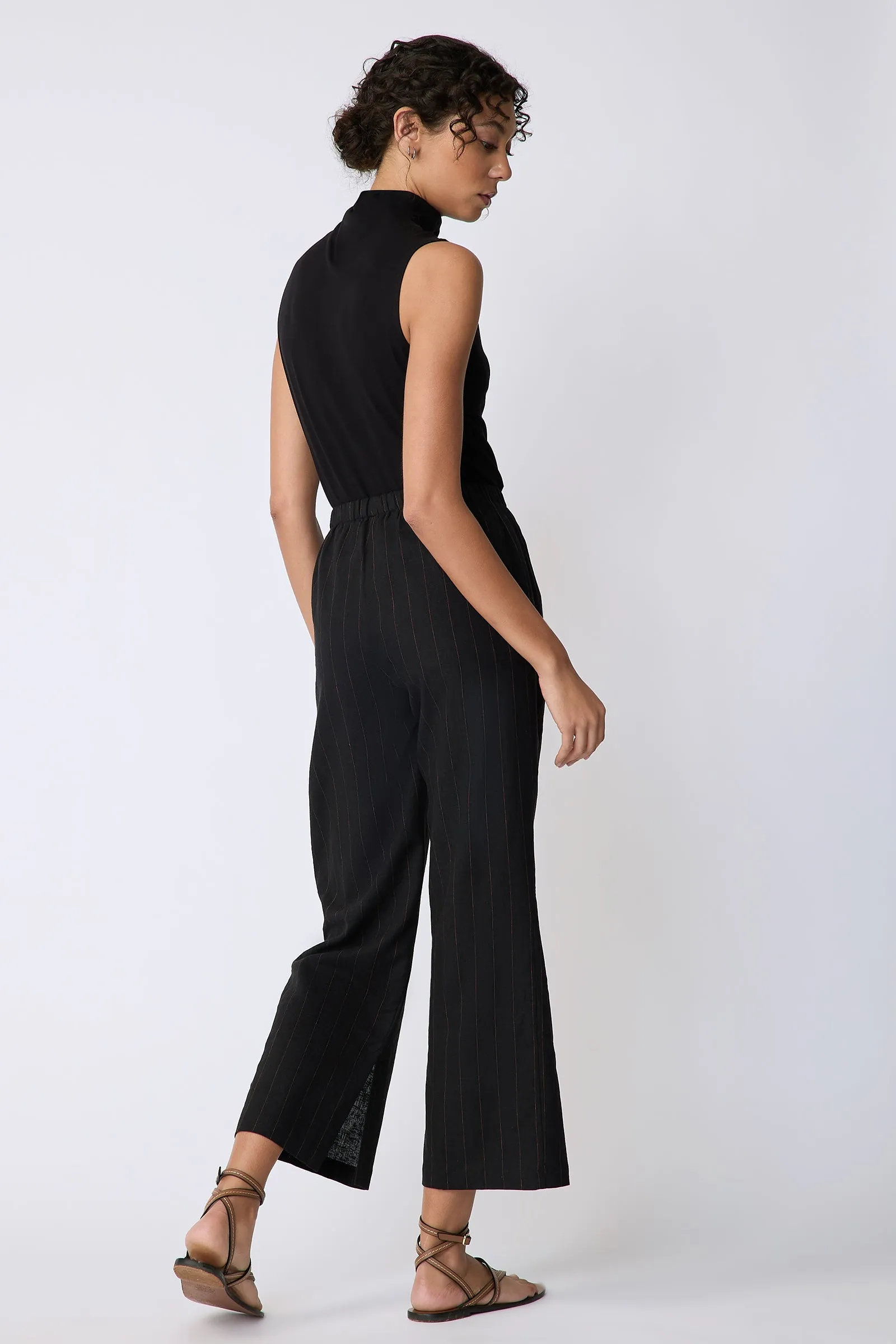 Split Hem Capri - Black & Rust Pinstripe