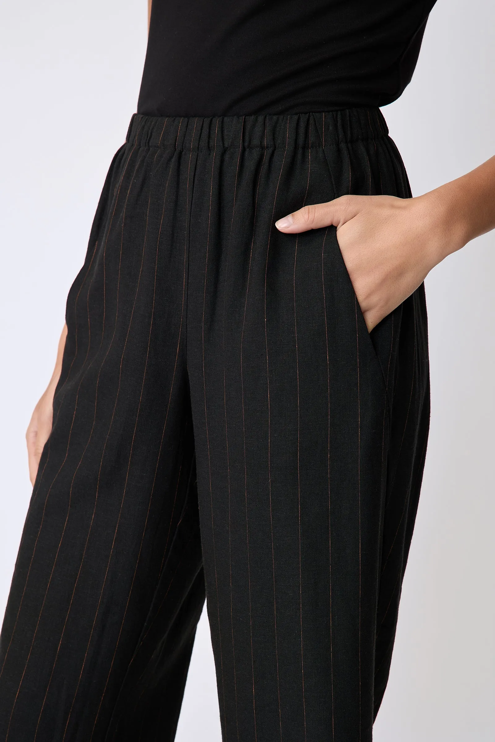 Split Hem Capri - Black & Rust Pinstripe