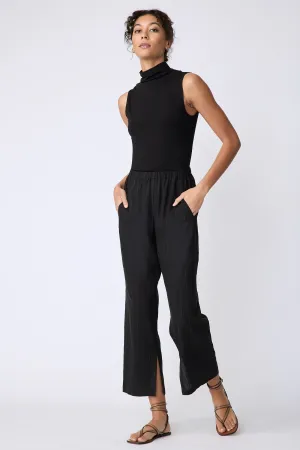 Split Hem Capri - Black & Rust Pinstripe